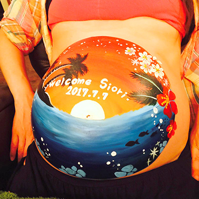 マタニティペイント ハワイ海辺の夕焼けペイント